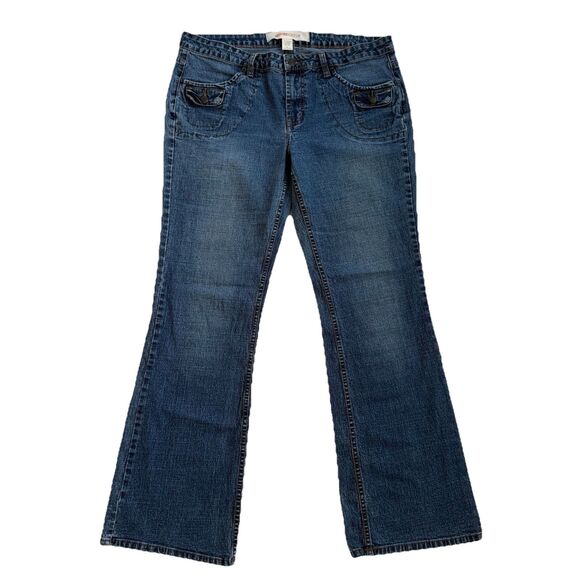 Mossimo Supply Co. Denim - VTG MOSSIMO Jeans Womens 17 Low Rise Flare Dark Wash Coin Pocket Retro Y2K